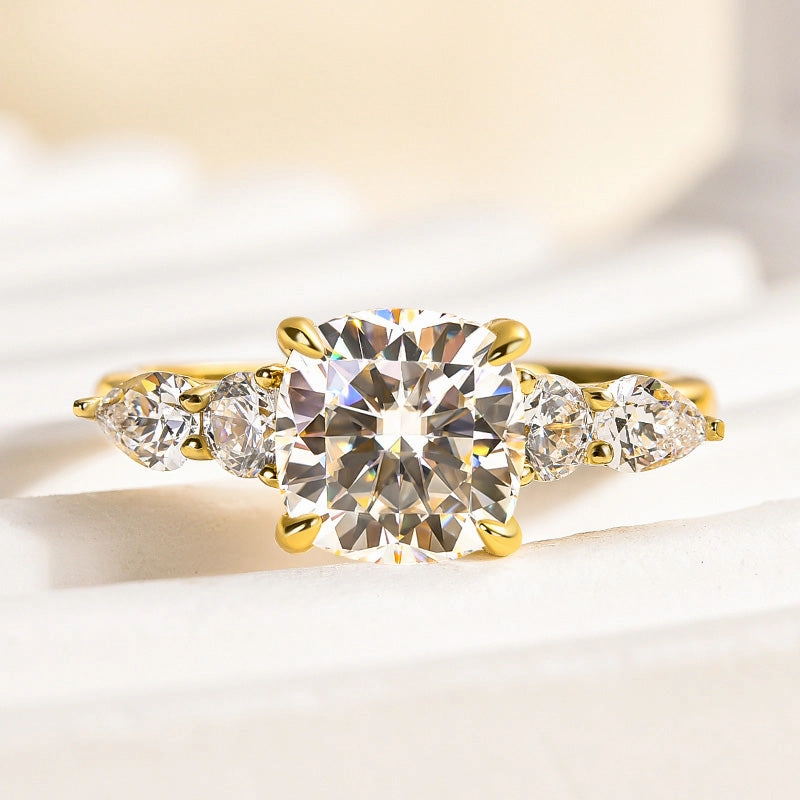 Contemporary Sign Louily Moissanite 2.0 Carat Cushion Cut Five Stone Engagement Ring