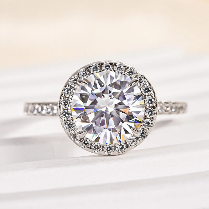 Bold Adornment Metallic Sheen Louily Moissanite 2.0 Carat Halo Round Cut Engagement Ring