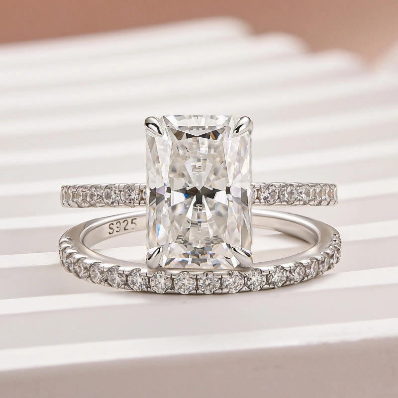 Louily Moissanite 3.5 Carat Radiant Cut Wedding Ring Set Graceful Vibe Fine Ornament
