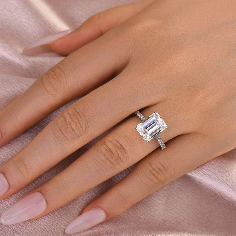Louily Moissanite 4.5 Carat Emerald Cut Engagement Ring For Women Unique Bauble