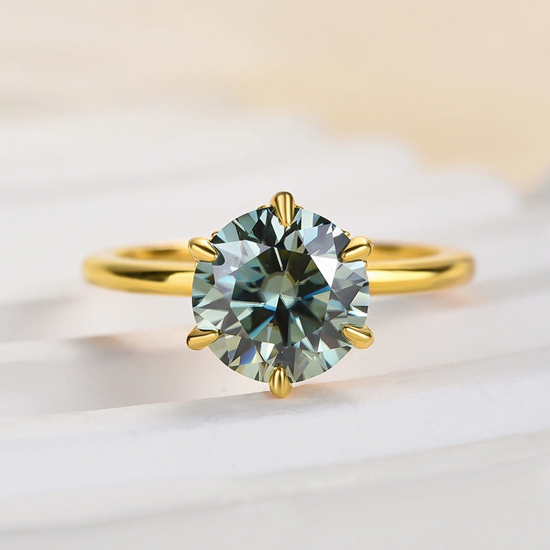 Bold Craft Sentimental Value Louily Moissanite Classic Round Cut Paraiba Tourmaline Engagement Ring