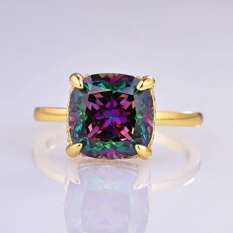 Polished Touch Branded Jewelry Louily Noble 3.5 Carat Cushion Cut Alexandrite Engagement Ring for Women In Sterling Silver