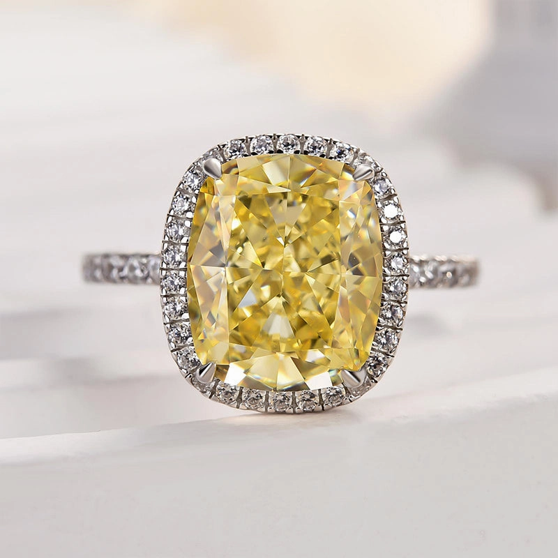 Louily Noble Halo Cushion Cut Yellow Stone Engagement Ring Fashion Treat