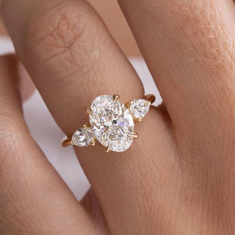 Louily Outstanding Oval Cut Three Stone Engagement Ring Delicate Adornment Sparkling Statement