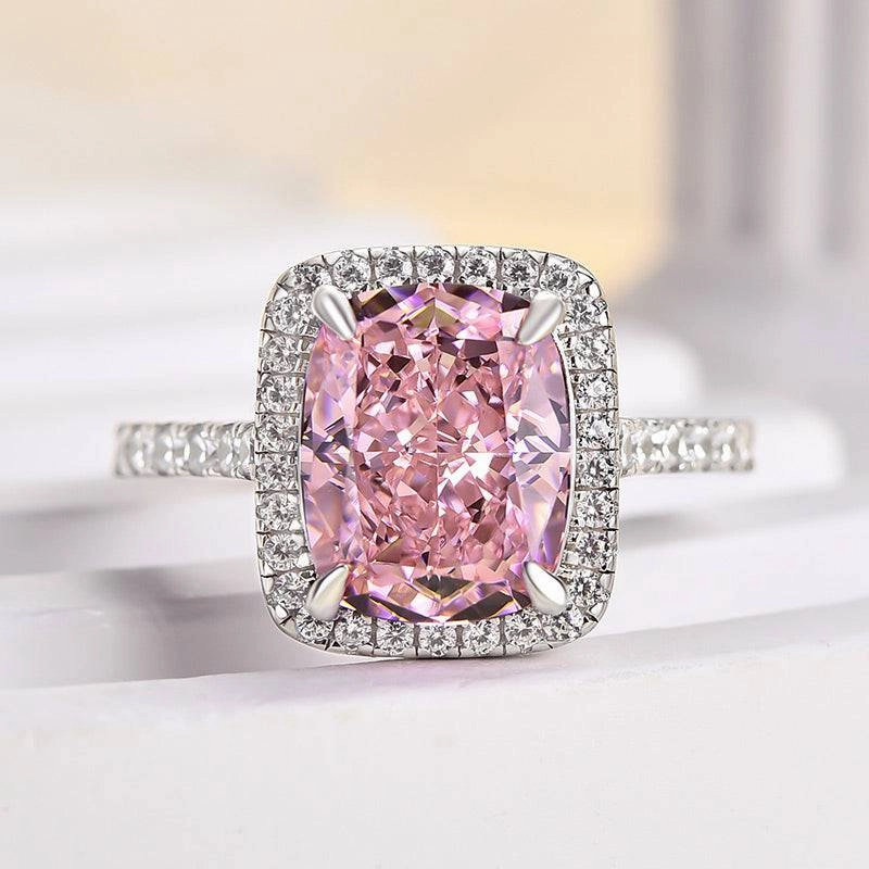 Louily Precious Cushion Cut Pink Stone Engagement Ring Ornate Craft Evening Wear