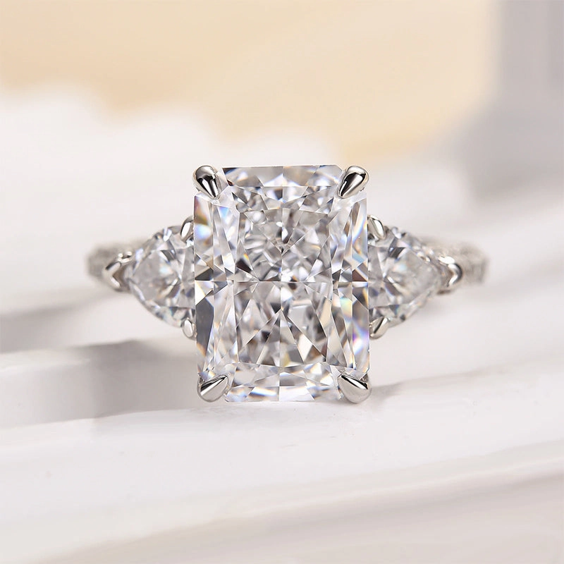 Amazing Style Louily Radiant Cut Three Stone Engagement Ring With Two Heart Cut Side Stones