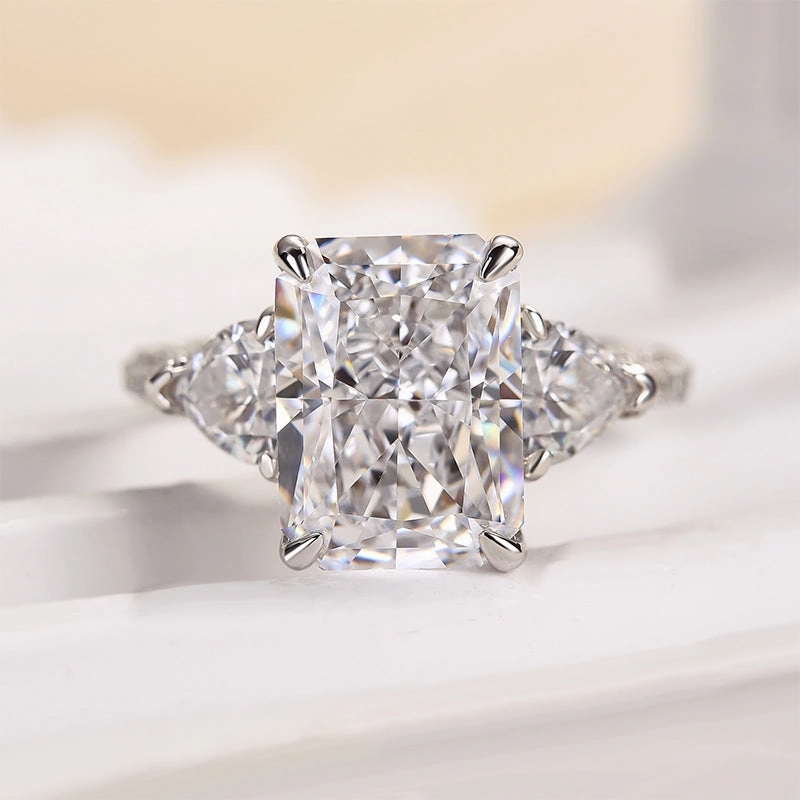 Special Moment Fresh Detail Louily Radiant Cut Three Stone Engagement Ring With Two Heart Cut Side Stones
