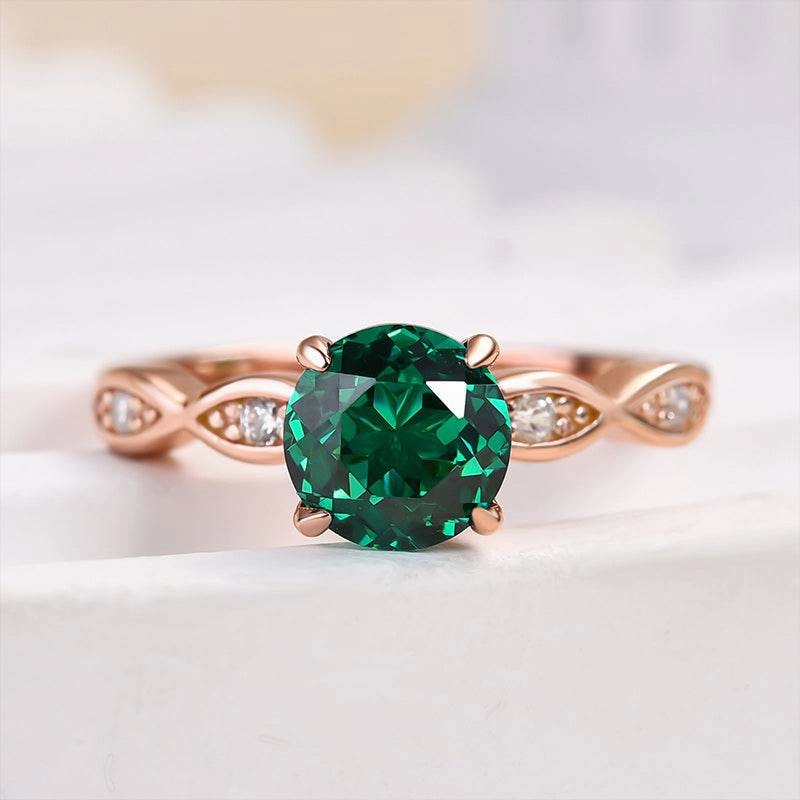 Louily Rose Gold 1.0 Carat Emerald Green Round Cut Promise Ring In Sterling Silver Urban Chic