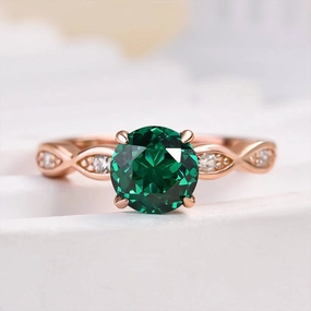 Debossed Logo Louily Rose Gold 1.0 Carat Emerald Green Round Cut Promise Ring In Sterling Silver