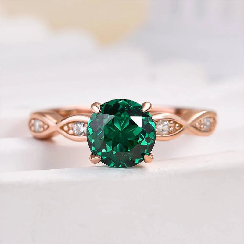 Louily Rose Gold 1.0 Carat Emerald Green Round Cut Promise Ring In Sterling Silver DIY Maintenance