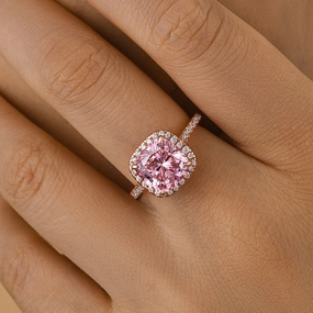Louily Rose Gold Cushion Cut Synthetic Morganite Halo Engagement Ring Everyday Sparkle