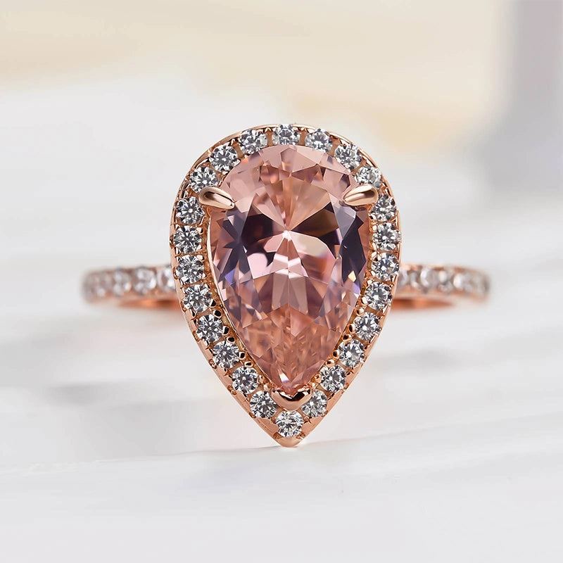 Louily Rose Gold Halo Pear Cut Synthetic Morganite Engagement Ring Multicolor Design