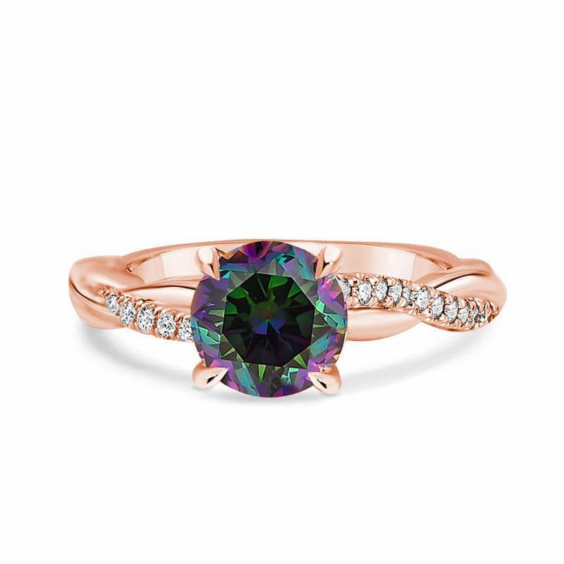 Ornate Keepsake Louily Rose Gold Twist Round Cut Alexandrite Engagement Ring For Her In Sterling Silver