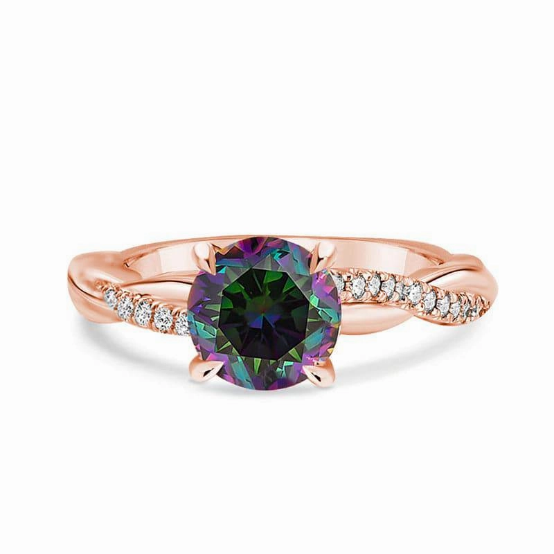 Fantastic Symbol Louily Rose Gold Twist Round Cut Alexandrite Engagement Ring For Her In Sterling Silver