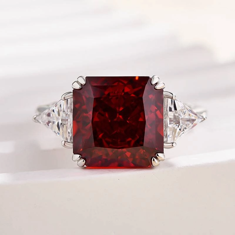 Low-Cost Embellishment Louily Ruby Radiant & Triangle Cut Three Stone Engagement Ring In Sterling Silver
