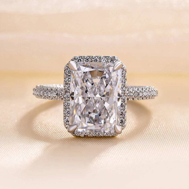 Louily Sparkle Halo Radiant Cut Simulated Diamond Engagement Ring In White Gold Glam Statement Ornate Art
