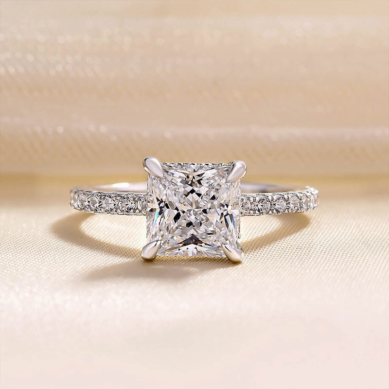 Dramatic Effect Louily Sparkle Square Princess Cut Engagement Ring For Women In Sterling Silver