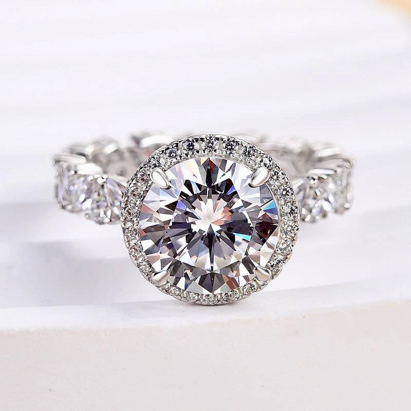 Polished Balance Modern Accessory Louily Special Halo Round Cut Engagement Ring In Sterling Silver