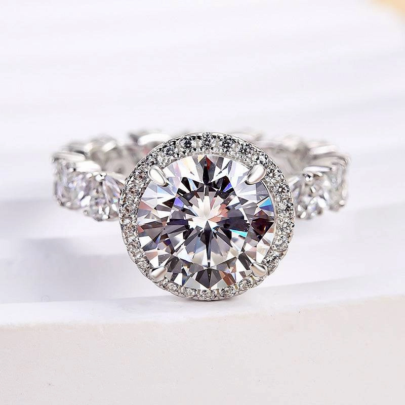 Ornate Creation Festive Look Louily Special Halo Round Cut Engagement Ring In Sterling Silver