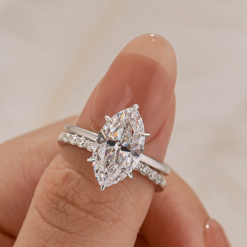 Simple Mark Louily Special Marquise Cut Open Wedding Ring Set