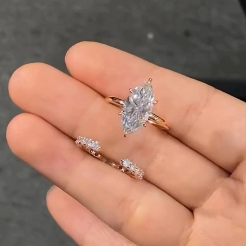 Louily Special Marquise Cut Open Wedding Ring Set Warm Finish