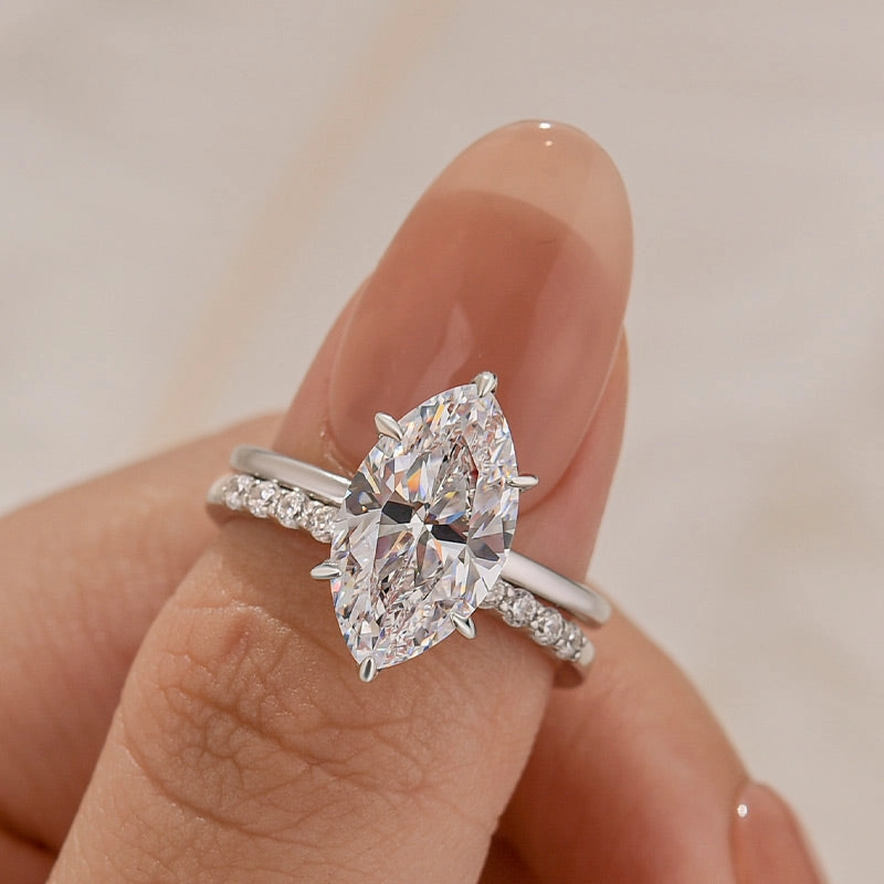 Louily Special Marquise Cut Open Wedding Ring Set Best Friend Handcrafted Symbol