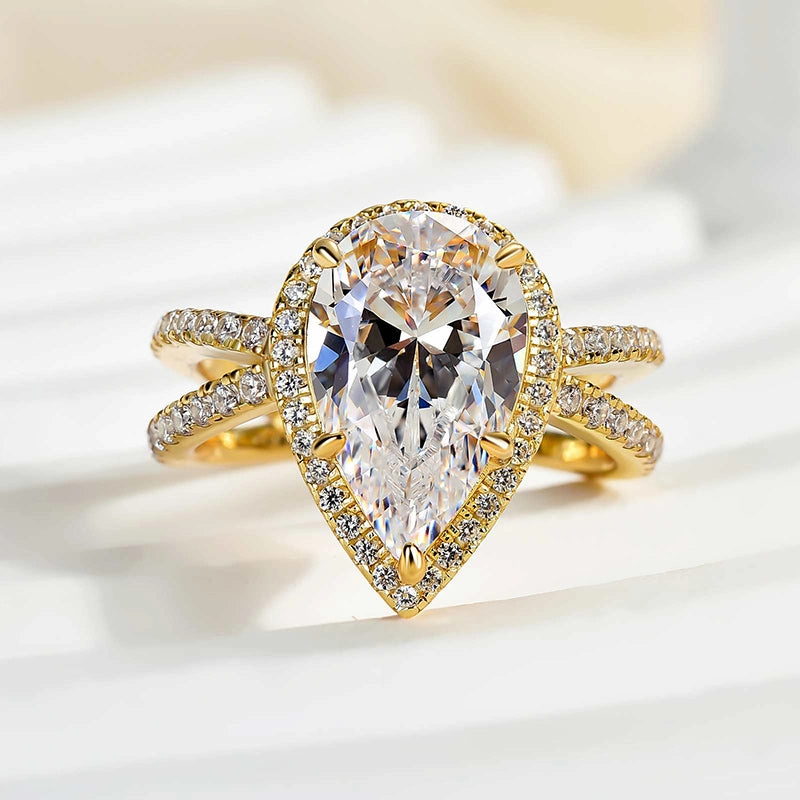 Traditional Decoration Louily  Split Shank Pear Cut Engagement Ring In Sterling Silver