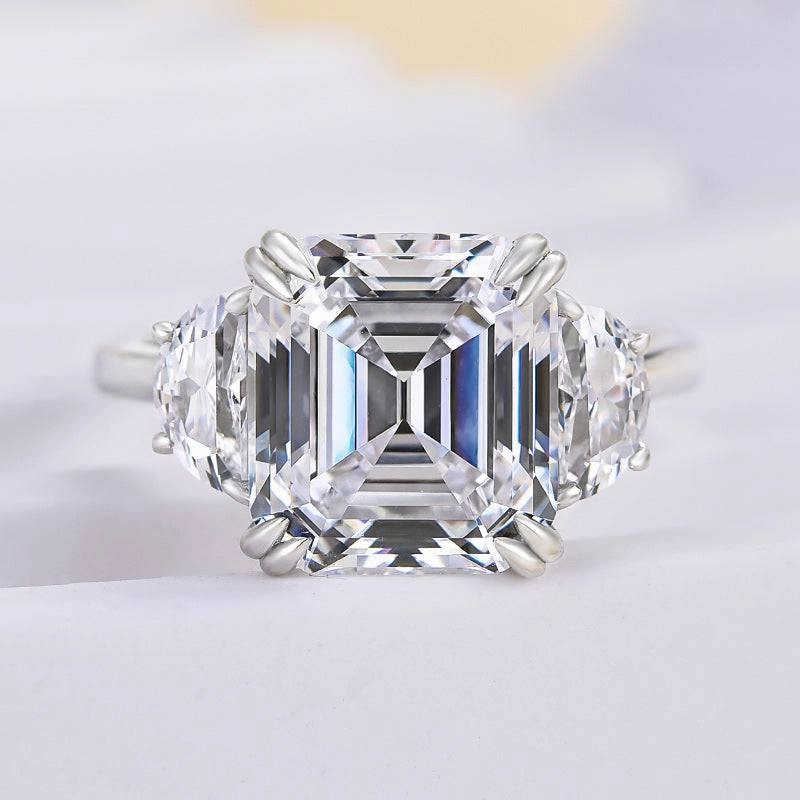 Modern Style Louily Stunning 4.5 Carat Asscher Cut Three Stone Women's Engagement Ring In Sterling Silver