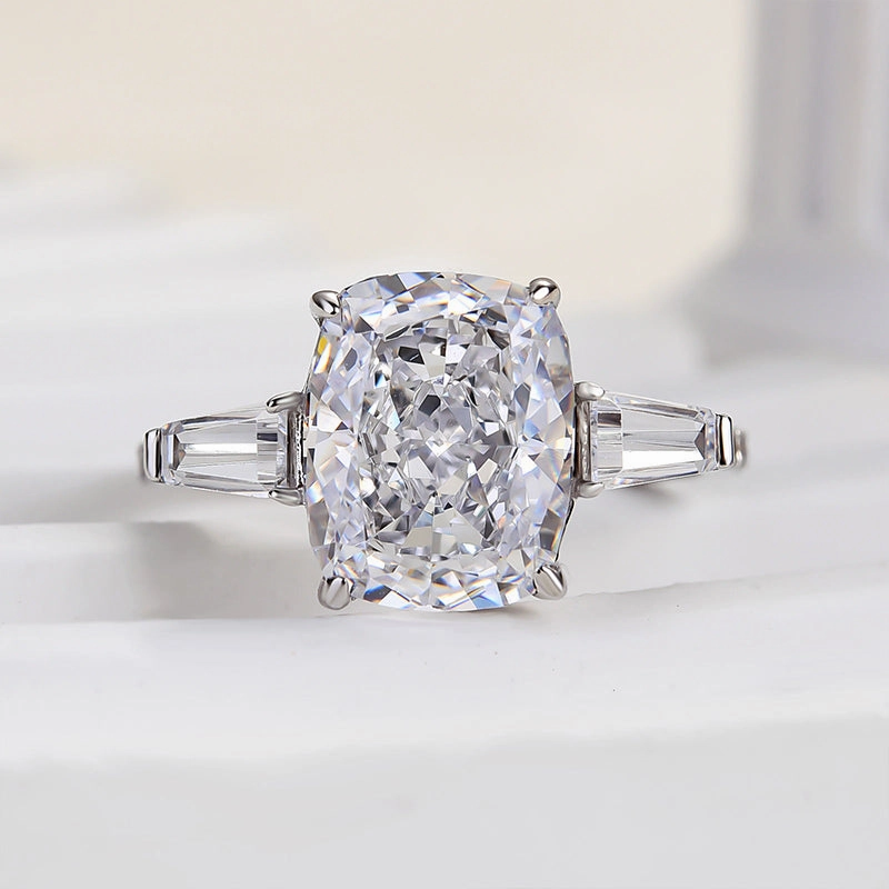 Shimmer Accent Louily Stunning Cushion Cut Three Stone Women's Engagement Ring In Sterling Silver