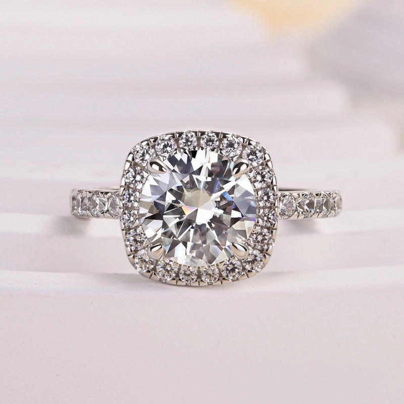 Luxury Insignia Louily Stunning Halo Round Cut Simulated Diamond Engagement Ring In Sterling Silver