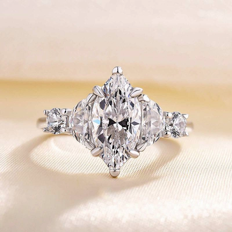 Low-Cost Product Louily Stunning Marquise Cut Three Stone Engagement Ring In Sterling Silver