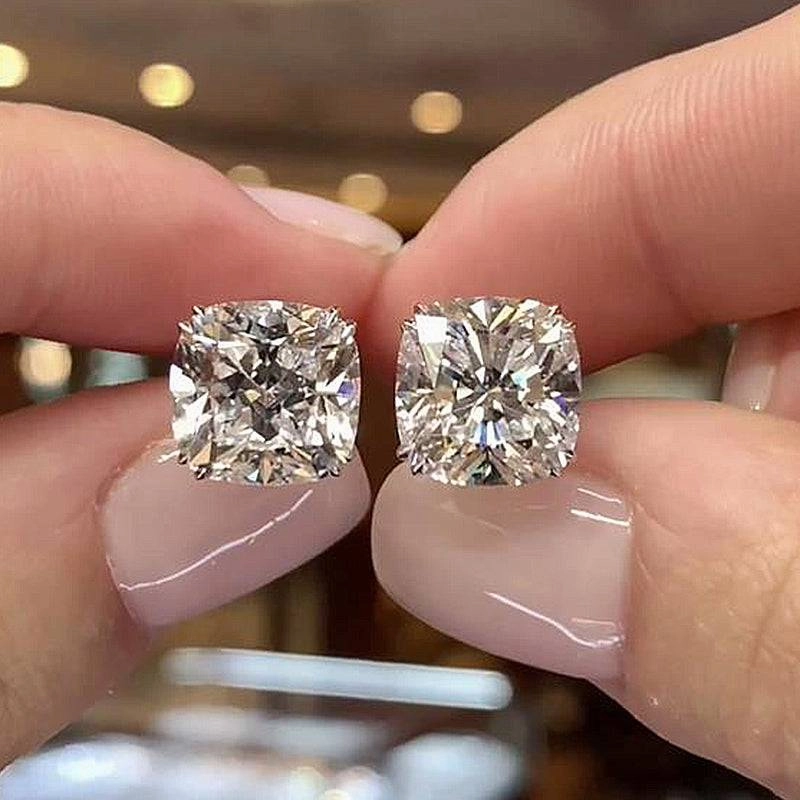 Louily Stunning Sterling Silver Cushion Cut Stud Earrings for Women Forward Thinking