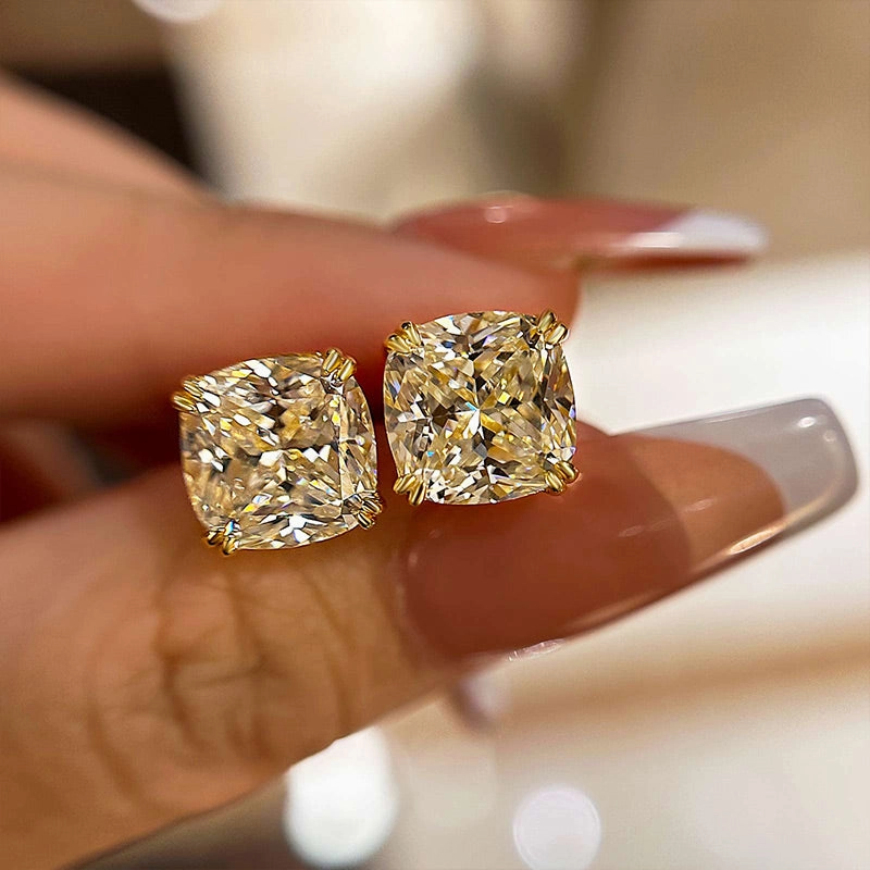 Valentine Present Glam Accent Louily Stunning Sterling Silver Cushion Cut Stud Earrings for Women