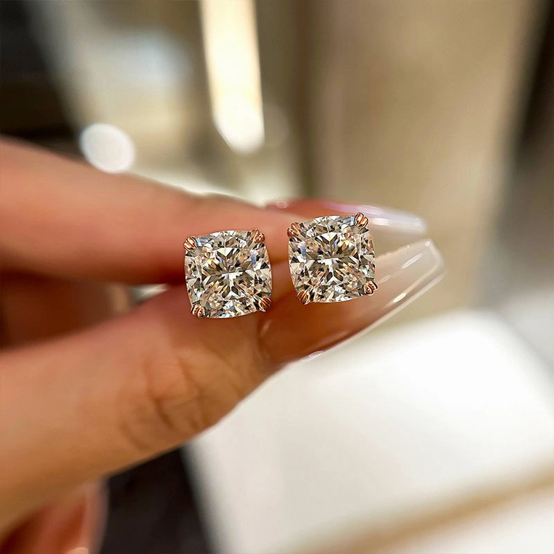 Louily Stunning Sterling Silver Cushion Cut Stud Earrings for Women Refined Expression Superior Expression