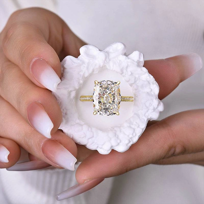 Louily Stunning Yellow Gold Cushion Cut Engagement Ring In Sterling Silver Gentle Flow