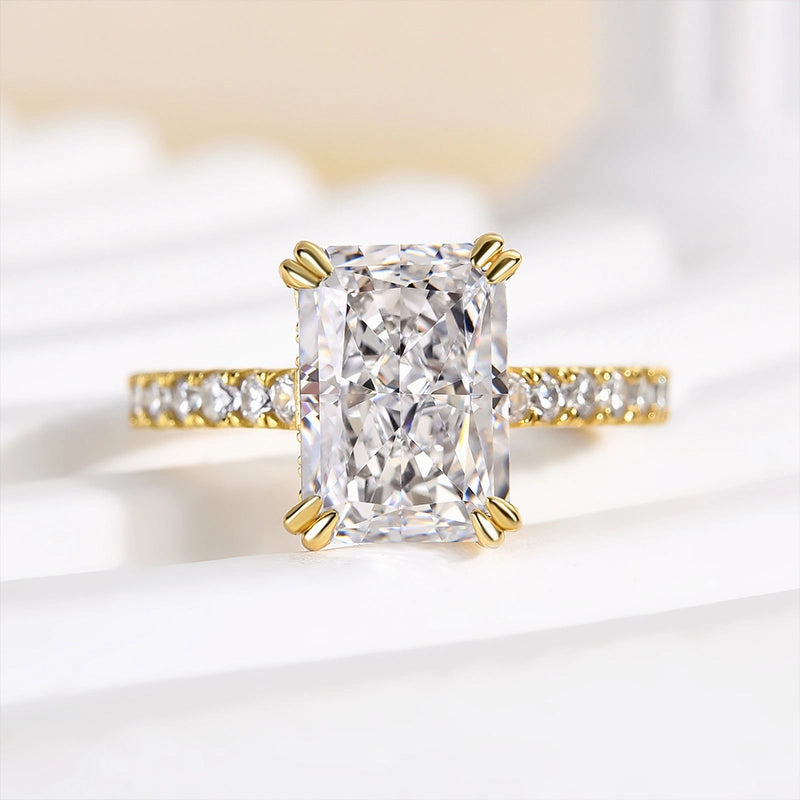 Louily Stunning Yellow Gold Radiant Cut Simulated Diamond Engagement Ring Classic Trinket