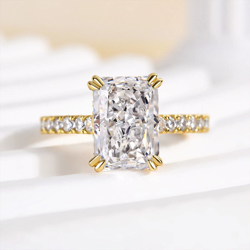 Louily Stunning Yellow Gold Radiant Cut Simulated Diamond Engagement Ring Sweet Present Vintage Item