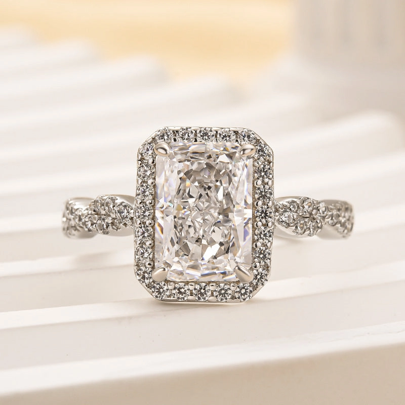 Waterproof Seal All Match Louily Twist Halo Radiant Cut Engagement Ring
