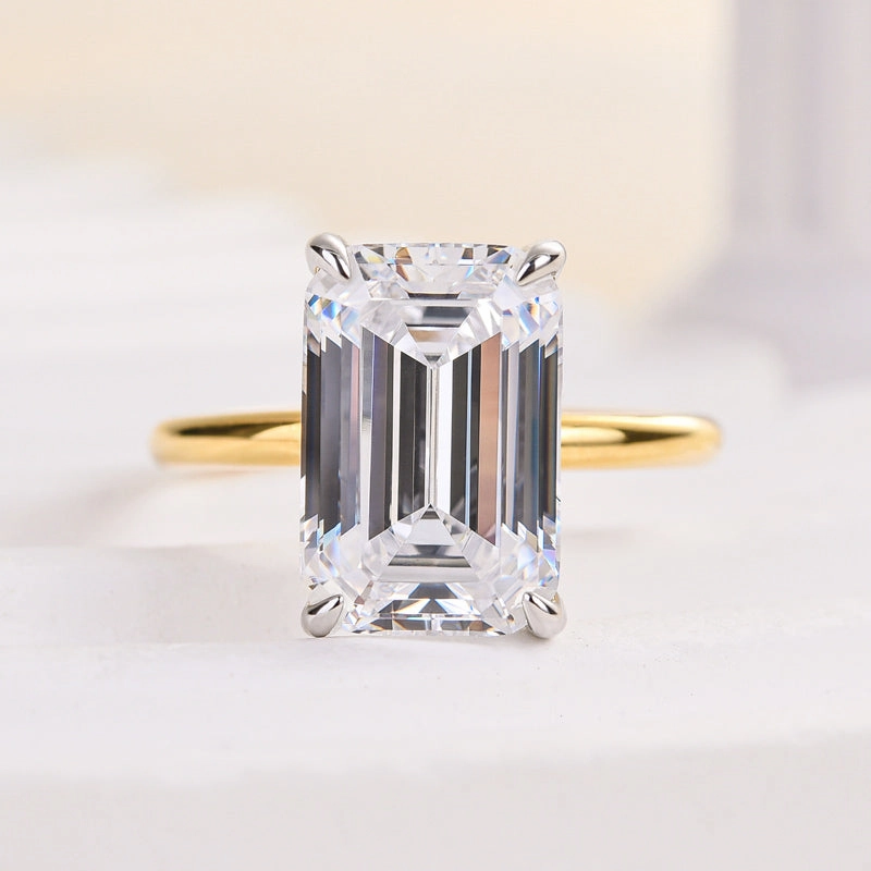 Shiny Adornment Custom Decoration Louily Two-Tone Emerald Cut Engagement Ring