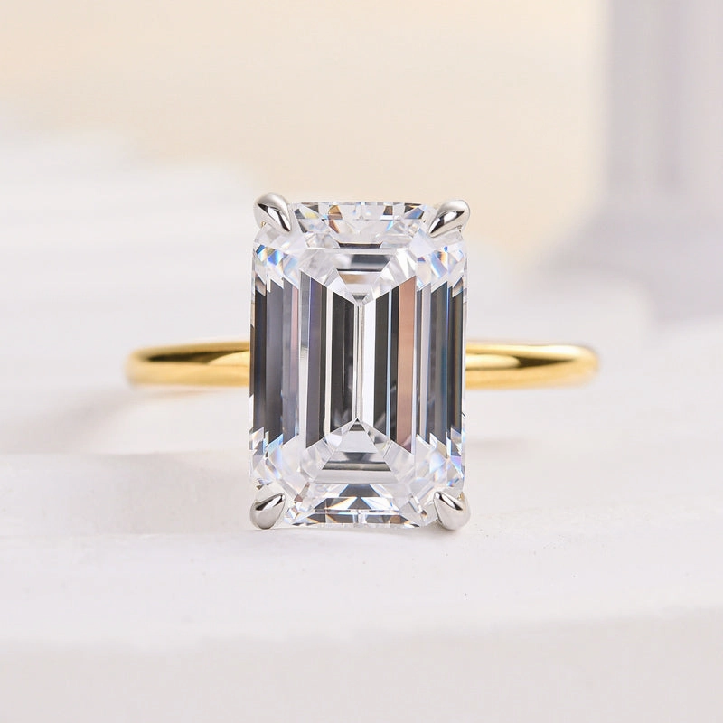 Exquisite Piece Louily Two-Tone Emerald Cut Engagement Ring