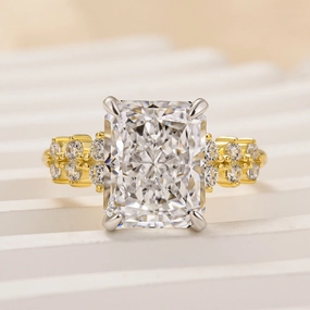 Louily Unique 4.5 Carat Radiant Cut Yellow Gold Engagement Ring Vintage Symbol Subtle Mood