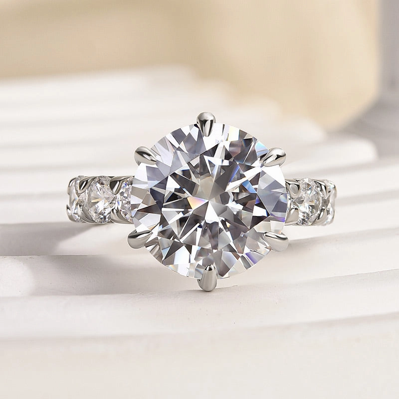 Louily Unique 6 Prong Round Cut Engagement Ring Layer Friendly standard size