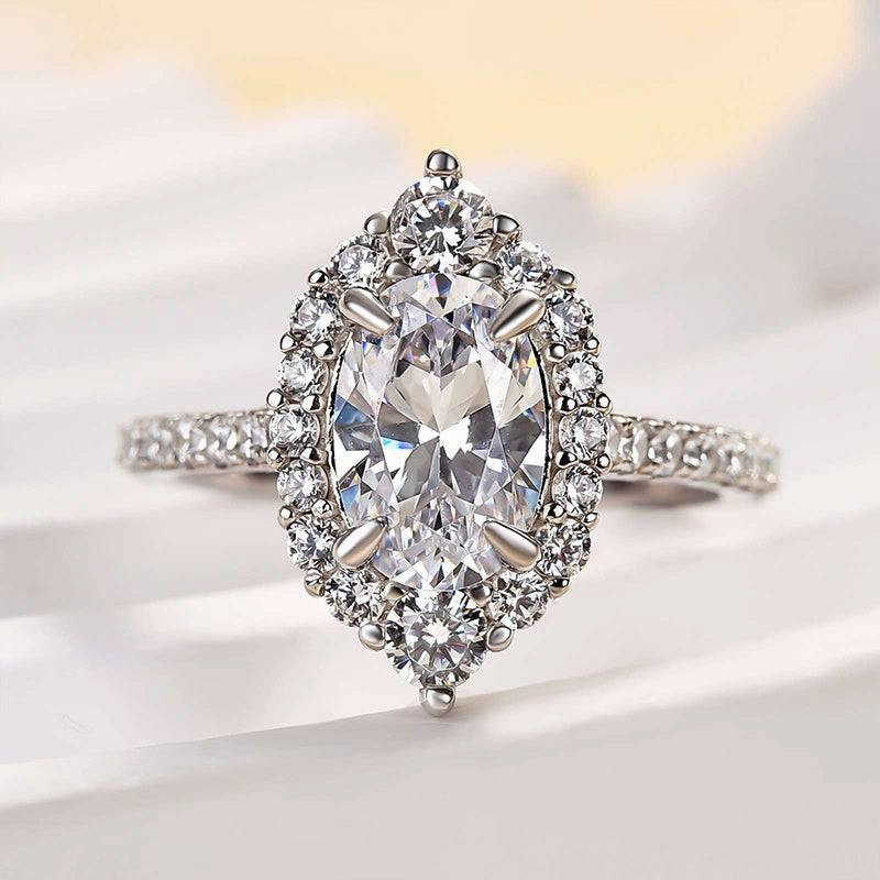 Textured Feel Louily Unique Design Halo Oval Cut Simulated Diamond Engagement Ring In Sterling Silver