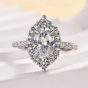 Textured Feel Louily Unique Design Halo Oval Cut Simulated Diamond Engagement Ring In Sterling Silver