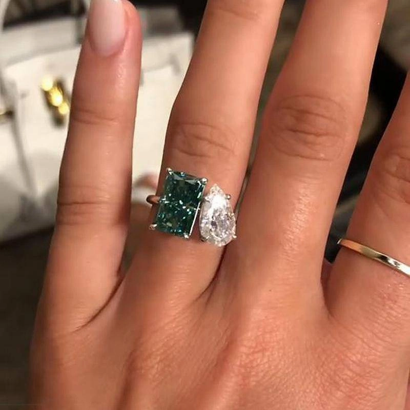 Exclusive Decoration Louily Unique Double Stones Design Radiant & Pear Cut Engagement Ring In Sterling Silver