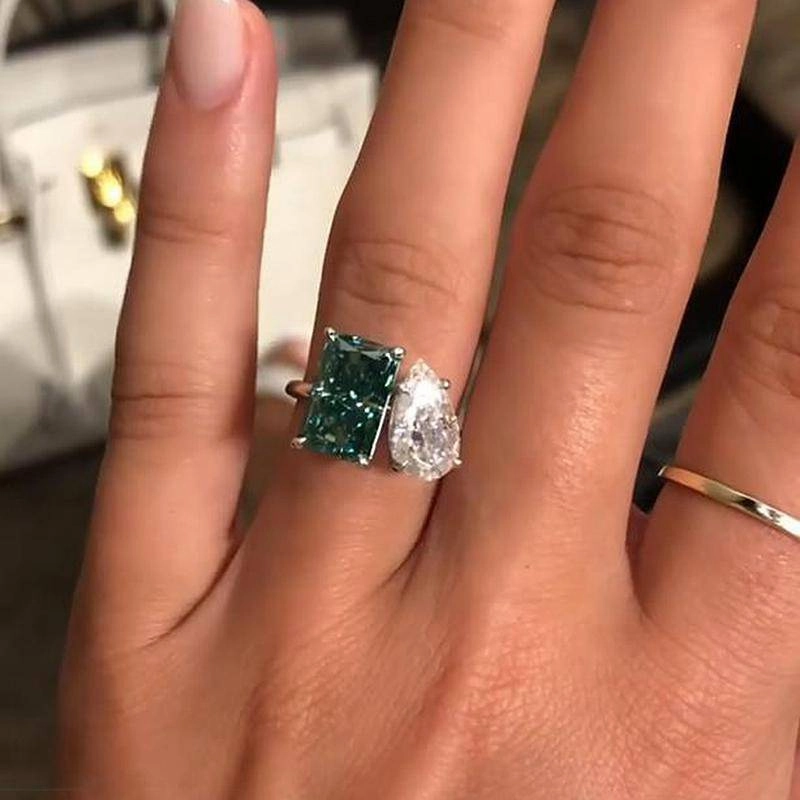 Louily Unique Double Stones Design Radiant & Pear Cut Engagement Ring In Sterling Silver Lightweight Ornament