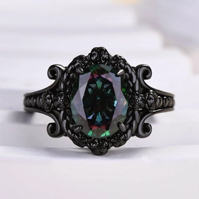 Iconic Touch Louily Unique Halo Oval Cut Alexandrite Engagement Ring In Sterling Silver