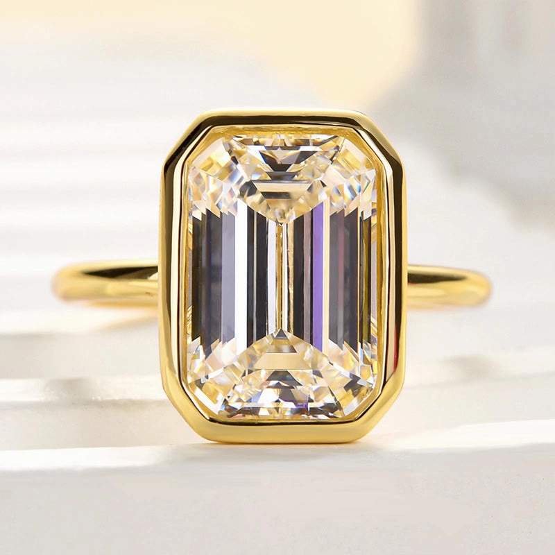 HighEnd Item Timeless Gift Louily Unique Yellow Gold Emerald Cut Bezel Engagement Ring In Sterling Silver