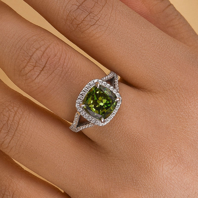 Louily Vintage Green Stone Split Shank Cushion Cut Engagement Ring Chic Object