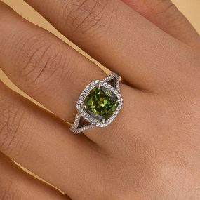 Louily Vintage Green Stone Split Shank Cushion Cut Engagement Ring Delicate Object